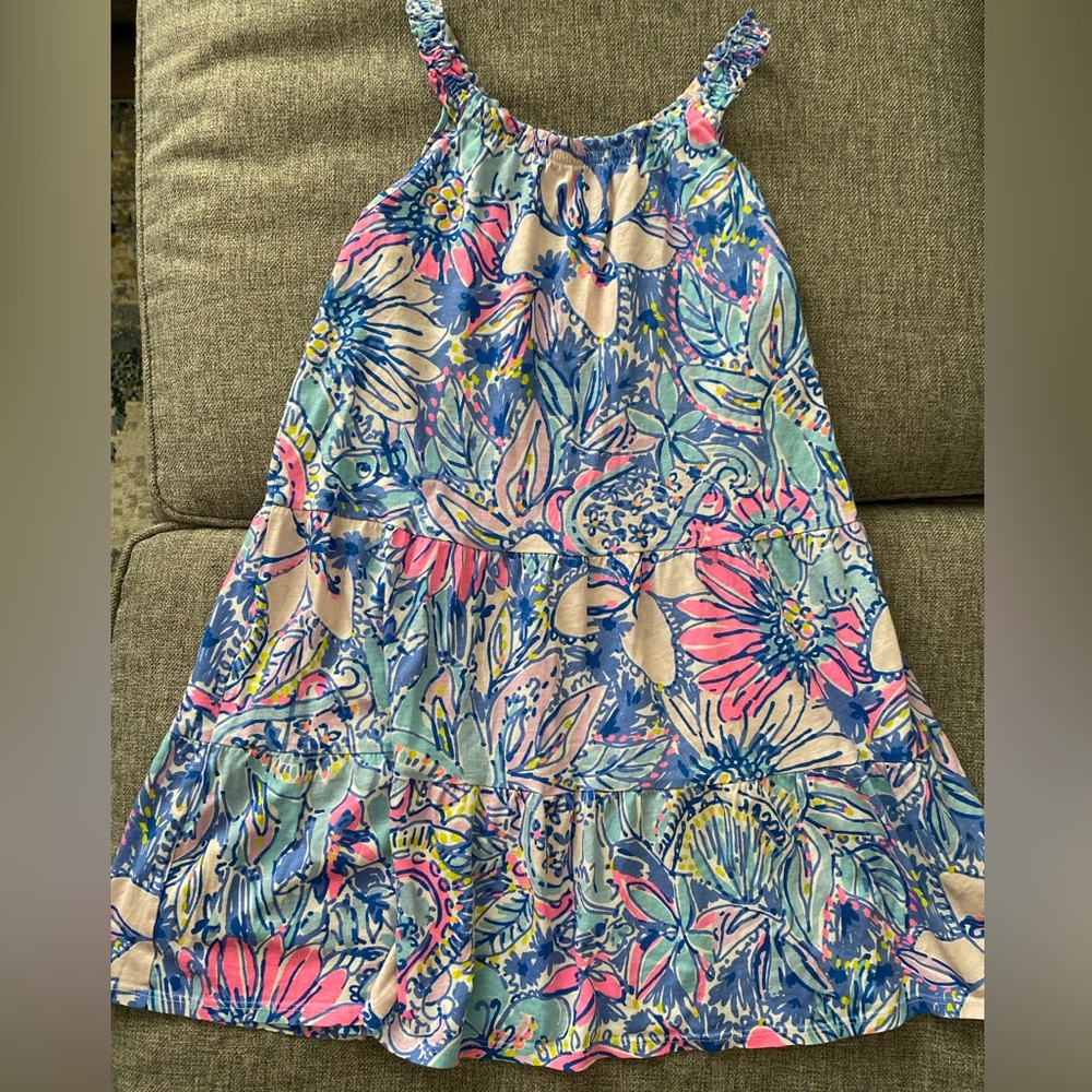 Lilly Pulitzer Kids Dress Blue Pink Yellow Floral EUC size L (8-10) 100% cotton